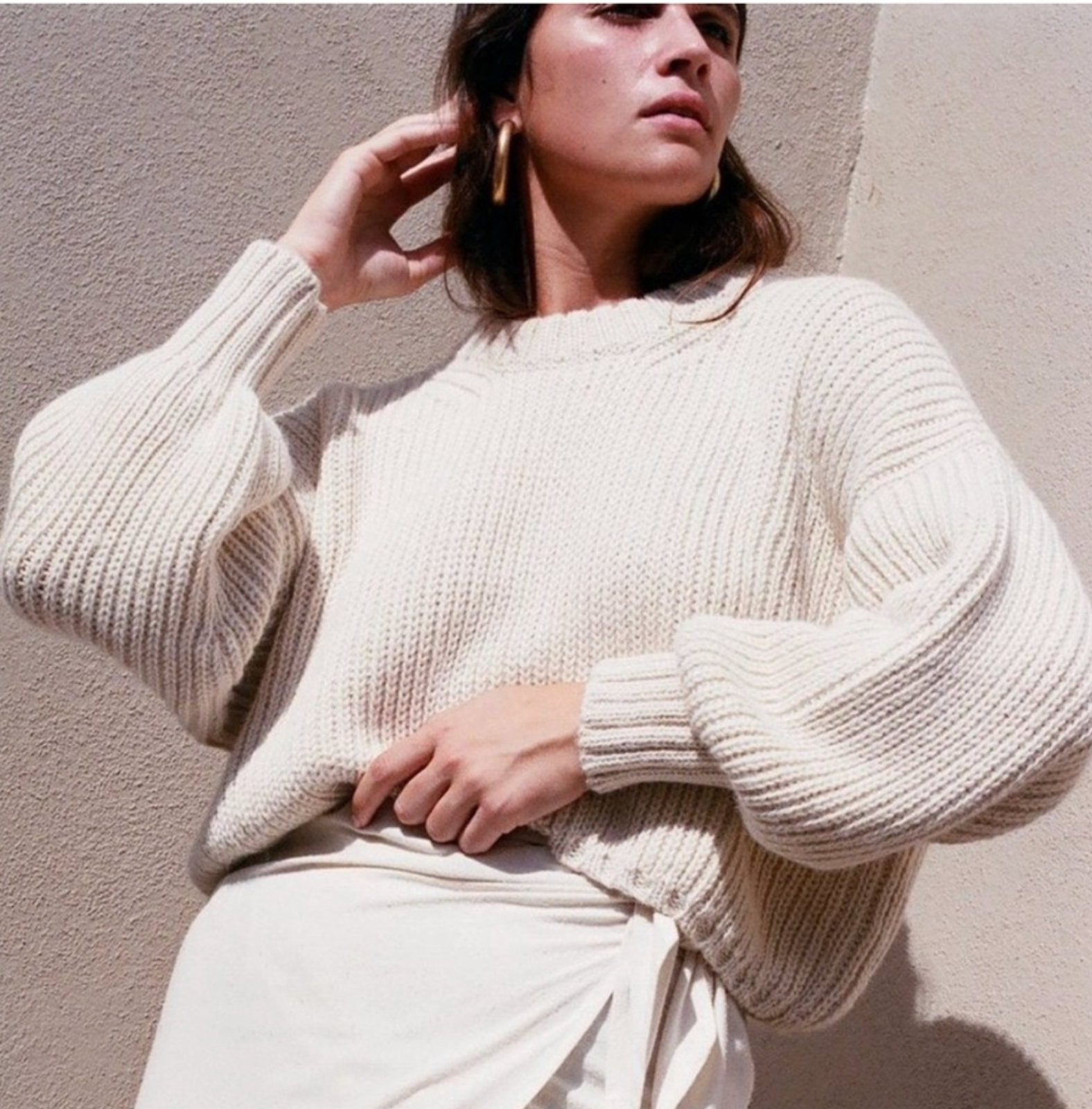 First Rite 100% Alpaca Knit Cream Sweater Xs Boxy Crop Relaxed Coastal Luxury